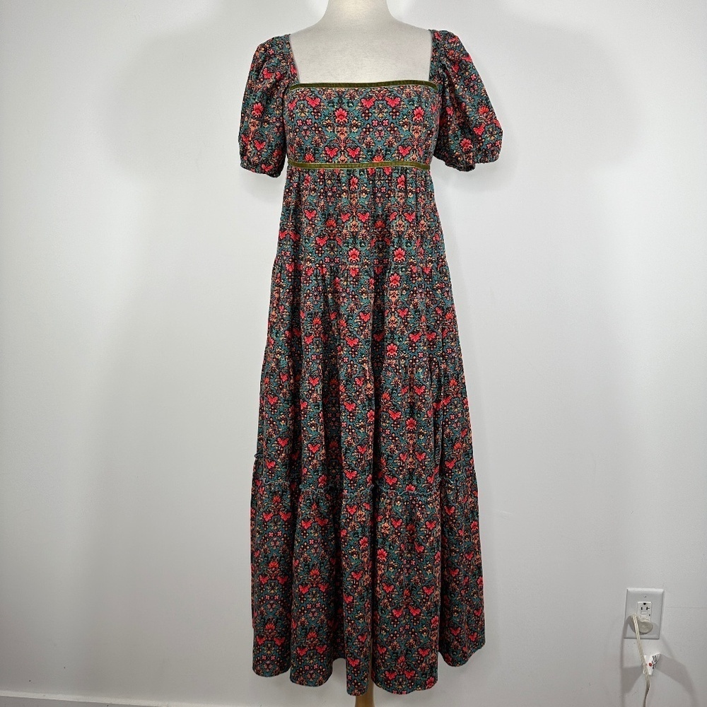 Free People teal & Black Maxi Dress with Red Floral Print
